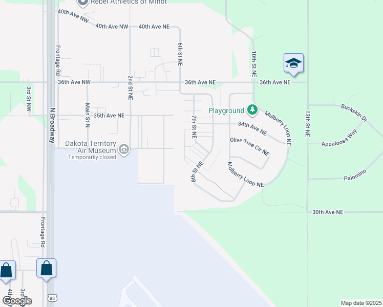 map of restaurants, bars, coffee shops, grocery stores, and more near 3211 8th Street Northeast in Minot