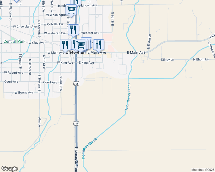 map of restaurants, bars, coffee shops, grocery stores, and more near 401 South 5th Street East in Chewelah