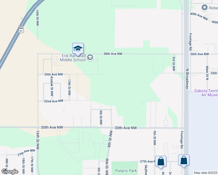 map of restaurants, bars, coffee shops, grocery stores, and more near 3305 8th Street Northwest in Minot