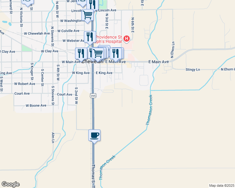 map of restaurants, bars, coffee shops, grocery stores, and more near 402 South 5th Street East in Chewelah