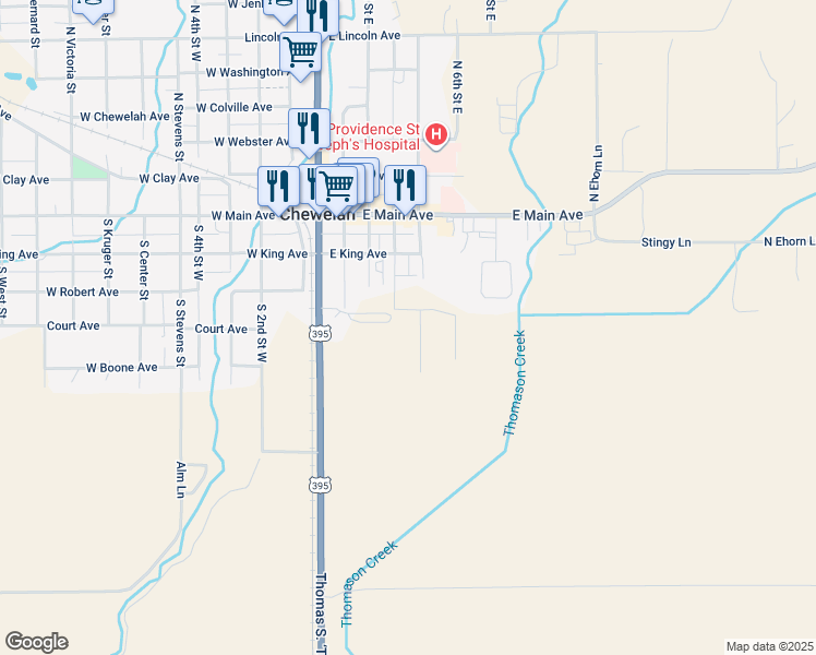 map of restaurants, bars, coffee shops, grocery stores, and more near 402 5th Street East in Chewelah