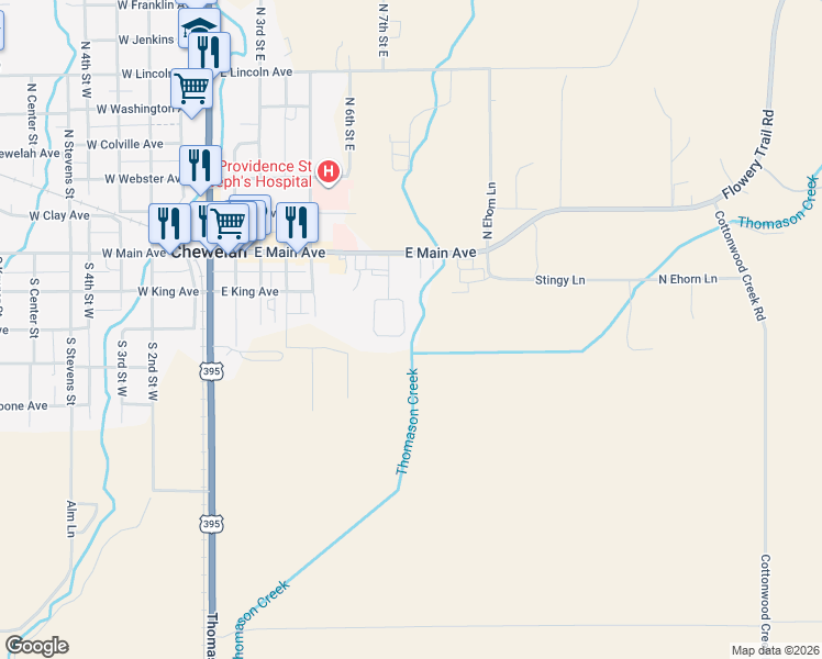 map of restaurants, bars, coffee shops, grocery stores, and more near 253 Quartzite Loop in Chewelah