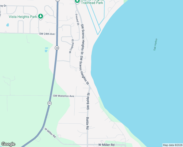 map of restaurants, bars, coffee shops, grocery stores, and more near 2990 Southwest Scenic Heights Street in Oak Harbor