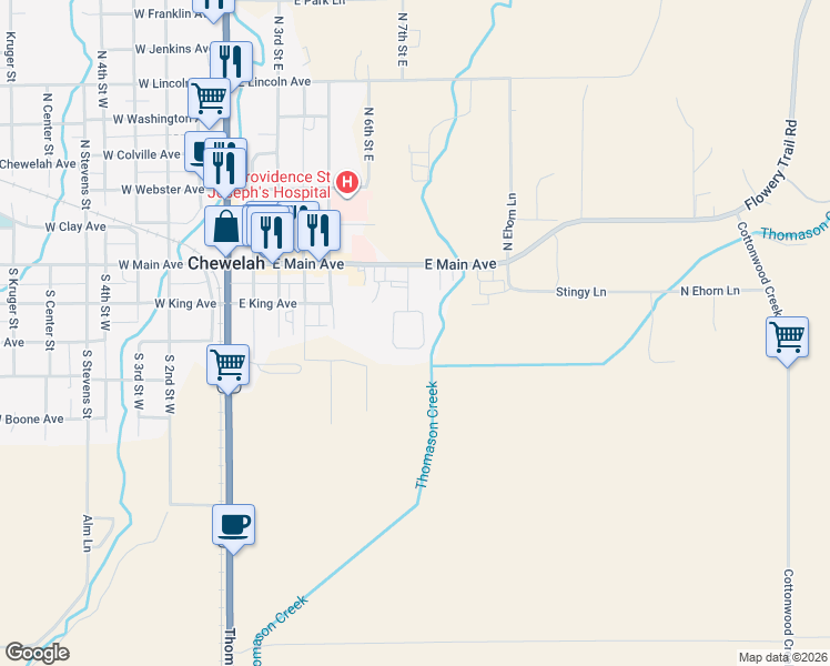 map of restaurants, bars, coffee shops, grocery stores, and more near 253 Quartzite Loop in Chewelah