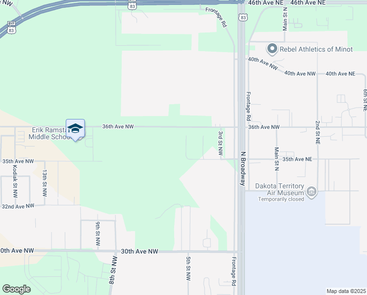 map of restaurants, bars, coffee shops, grocery stores, and more near 3529 5th Street Northwest in Minot
