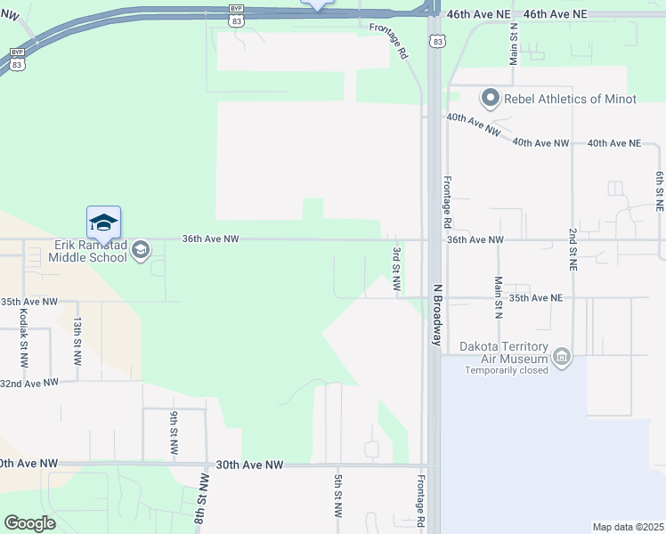 map of restaurants, bars, coffee shops, grocery stores, and more near 3529 5th Street Northwest in Minot