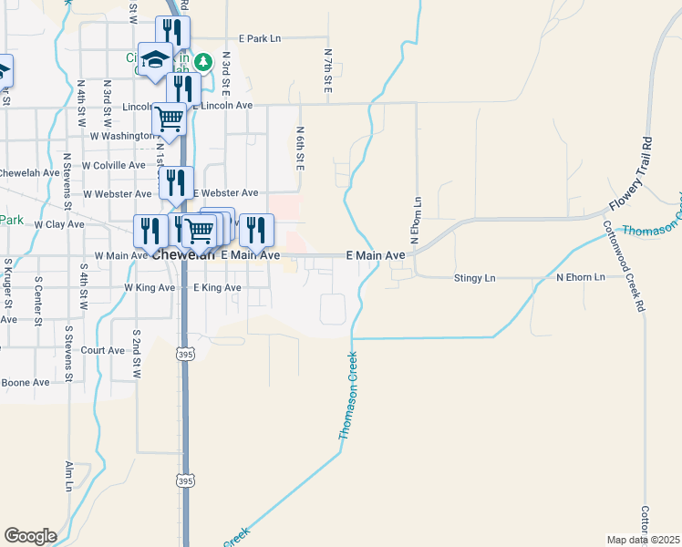 map of restaurants, bars, coffee shops, grocery stores, and more near 112 Quartzite Loop in Chewelah