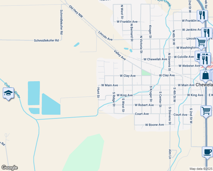 map of restaurants, bars, coffee shops, grocery stores, and more near 1111 West Main Avenue in Chewelah