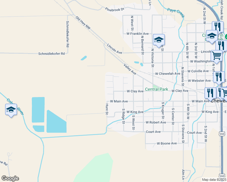 map of restaurants, bars, coffee shops, grocery stores, and more near 1108 West Clay Avenue in Chewelah