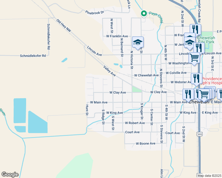 map of restaurants, bars, coffee shops, grocery stores, and more near 1006 West Clay Avenue in Chewelah