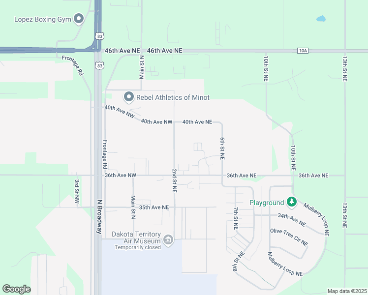 map of restaurants, bars, coffee shops, grocery stores, and more near in Minot
