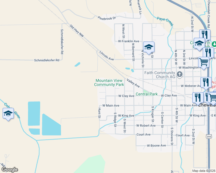 map of restaurants, bars, coffee shops, grocery stores, and more near 1108 West Clay Avenue in Chewelah