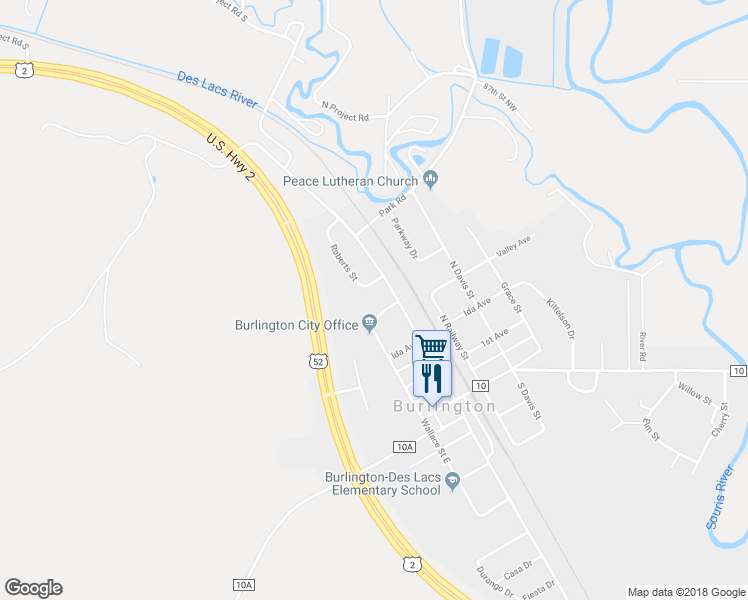 map of restaurants, bars, coffee shops, grocery stores, and more near 25 Roberts Street in Burlington
