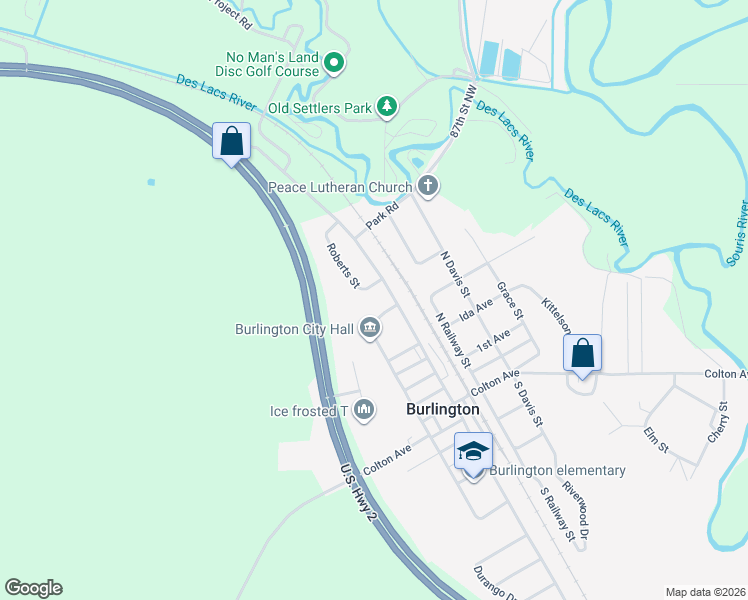 map of restaurants, bars, coffee shops, grocery stores, and more near 25 Roberts Street in Burlington