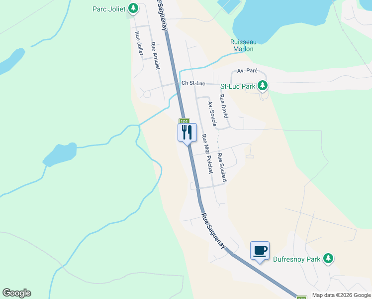 map of restaurants, bars, coffee shops, grocery stores, and more near 2679 Rue Saguenay in Rouyn-Noranda