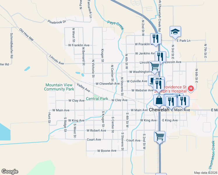 map of restaurants, bars, coffee shops, grocery stores, and more near 401 North Center Street in Chewelah