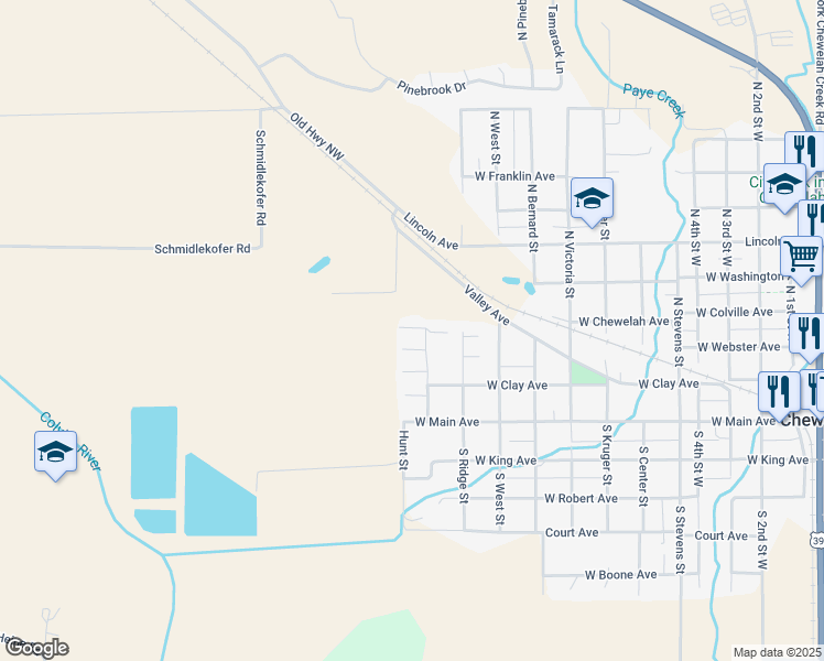 map of restaurants, bars, coffee shops, grocery stores, and more near 1202 West Chewelah Avenue in Chewelah