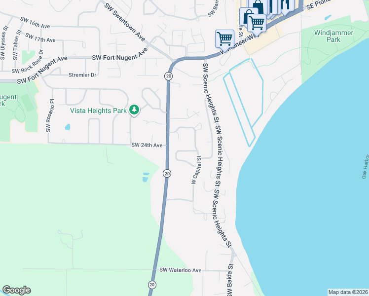 map of restaurants, bars, coffee shops, grocery stores, and more near 2550 Southwest Talon Loop in Oak Harbor
