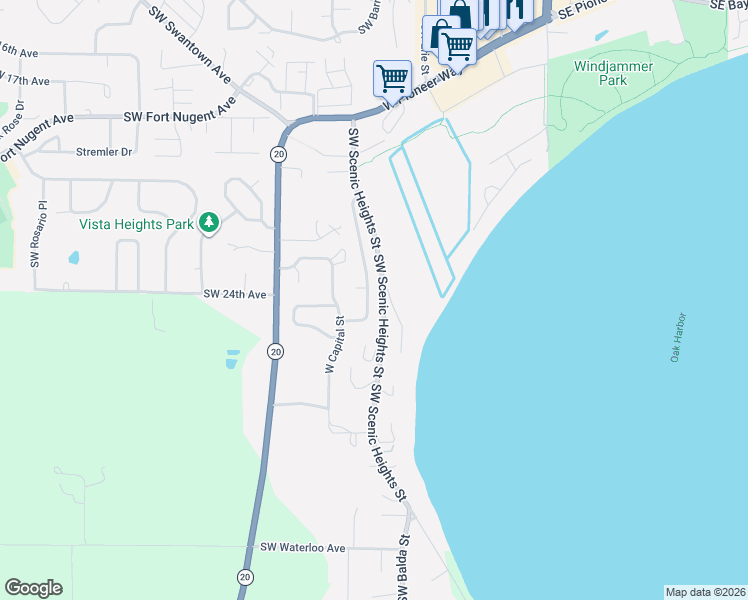 map of restaurants, bars, coffee shops, grocery stores, and more near 2432 Freund Street in Oak Harbor