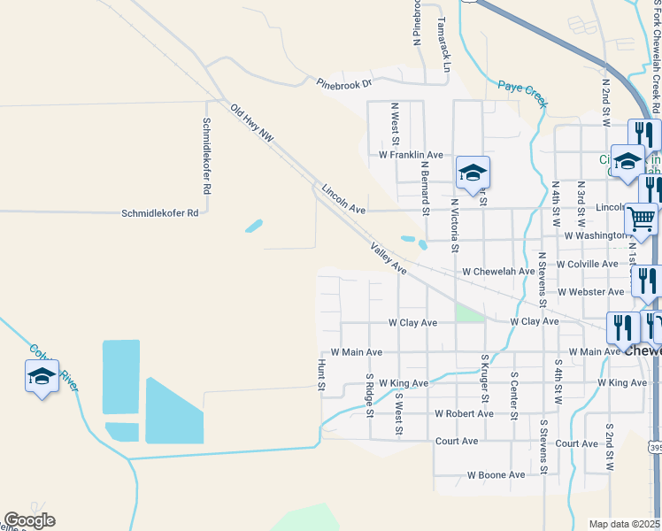 map of restaurants, bars, coffee shops, grocery stores, and more near 1202 West Chewelah Avenue in Chewelah