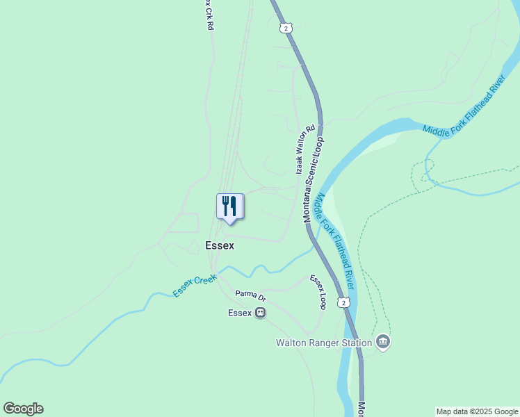 map of restaurants, bars, coffee shops, grocery stores, and more near Izaak Walton Inn Road in Flathead County