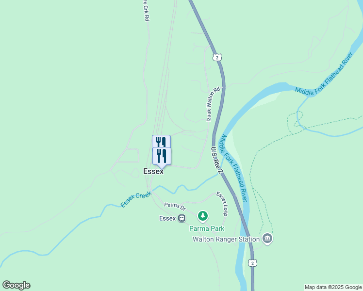 map of restaurants, bars, coffee shops, grocery stores, and more near Izaak Walton Inn Road in Flathead County