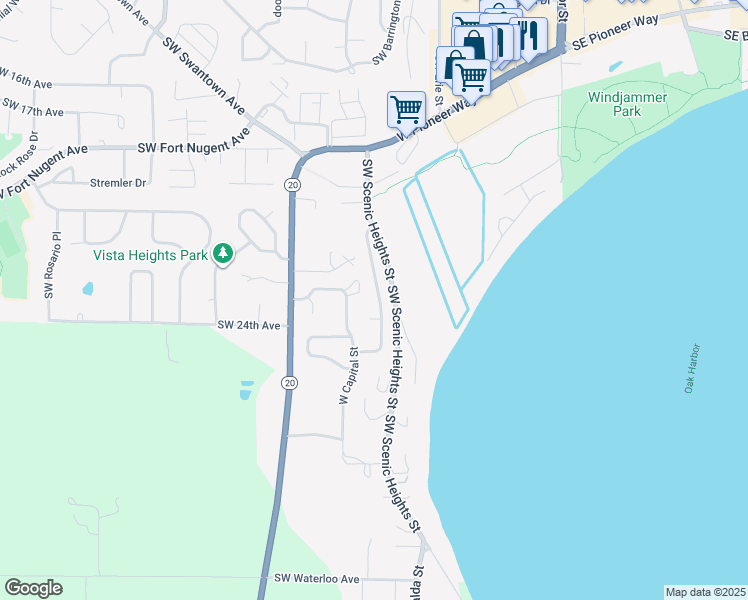 map of restaurants, bars, coffee shops, grocery stores, and more near 2230 Freund Street in Oak Harbor