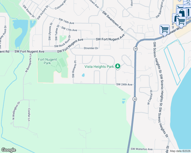 map of restaurants, bars, coffee shops, grocery stores, and more near 2525 Southwest Navigator Loop in Oak Harbor