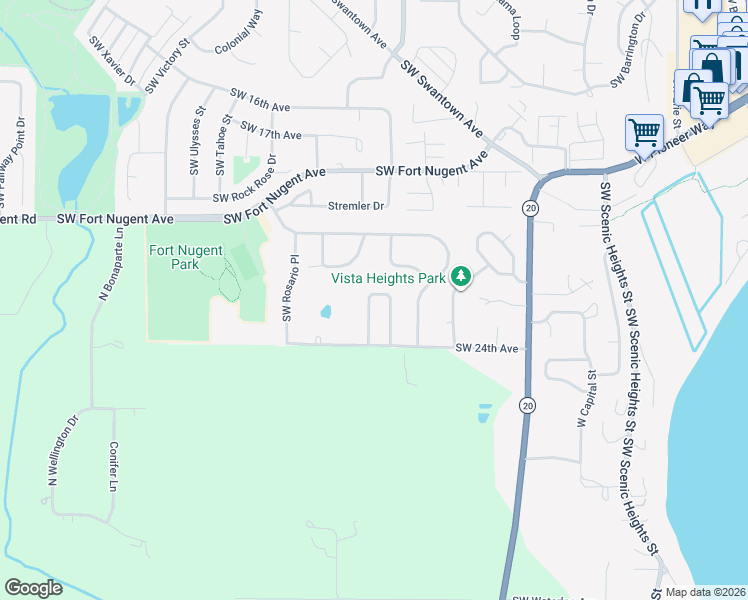 map of restaurants, bars, coffee shops, grocery stores, and more near 2525 Southwest Navigator Loop in Oak Harbor