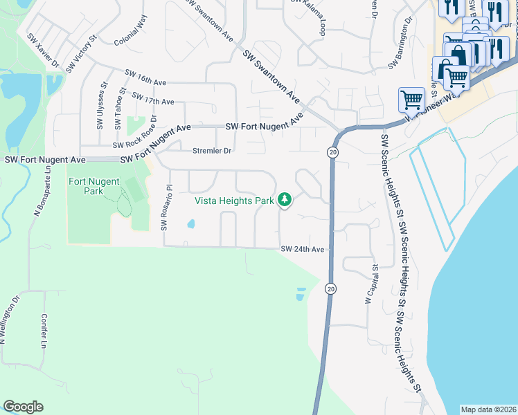 map of restaurants, bars, coffee shops, grocery stores, and more near 1005 Ridgeway Drive in Oak Harbor