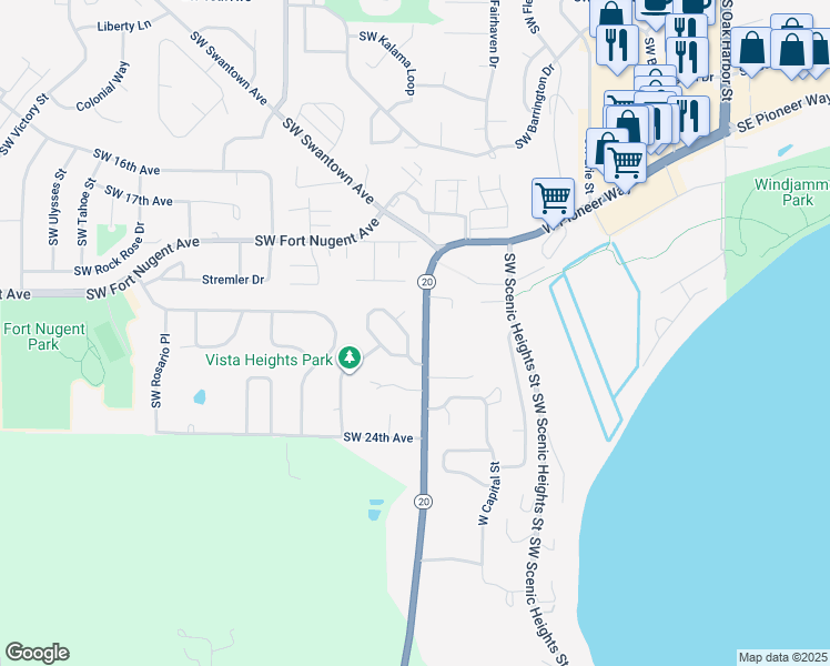 map of restaurants, bars, coffee shops, grocery stores, and more near 1060 Southwest Harbor Vista Circle in Oak Harbor