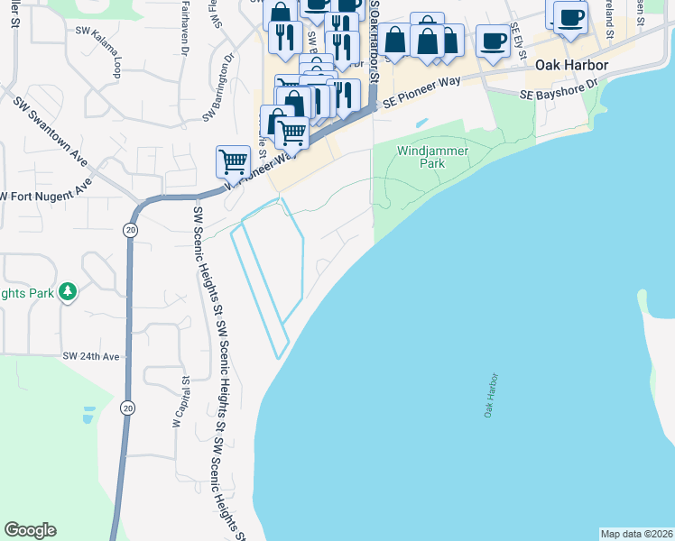 map of restaurants, bars, coffee shops, grocery stores, and more near 2094 Southwest Dillard Lane in Oak Harbor