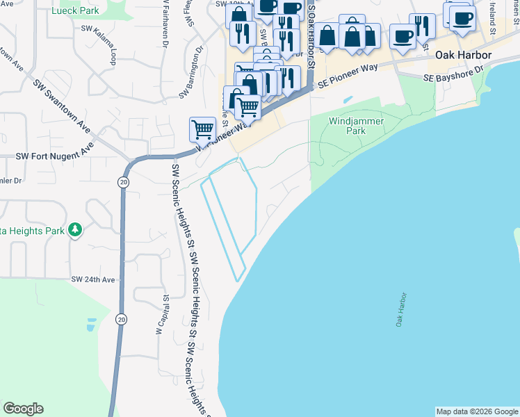 map of restaurants, bars, coffee shops, grocery stores, and more near 2121 Southwest Dillard Lane in Oak Harbor
