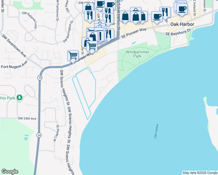 map of restaurants, bars, coffee shops, grocery stores, and more near 2094 Southwest Dillard Lane in Oak Harbor