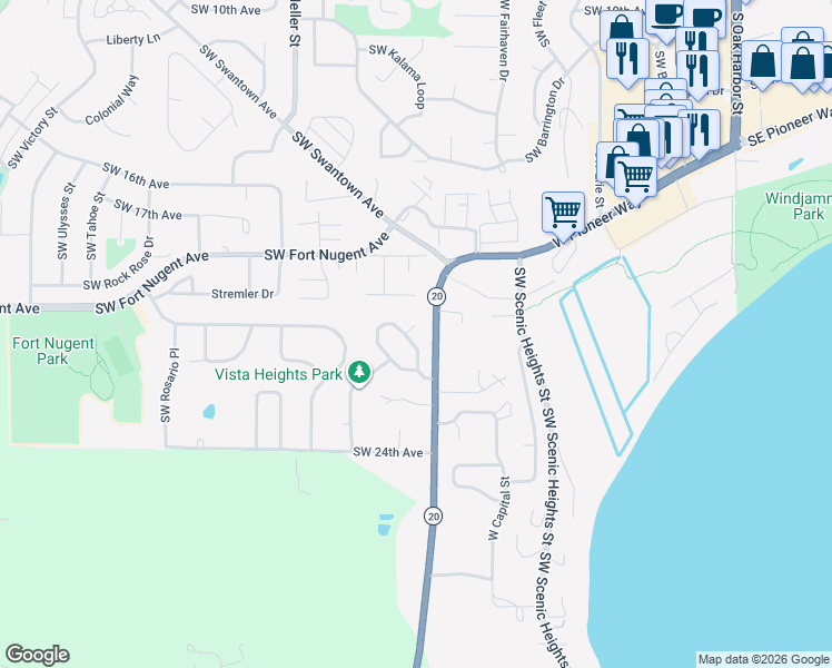 map of restaurants, bars, coffee shops, grocery stores, and more near 1070 Southwest Harbor Vista Circle in Oak Harbor