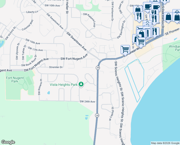 map of restaurants, bars, coffee shops, grocery stores, and more near 1229 Southwest Harbor Vista Circle in Oak Harbor