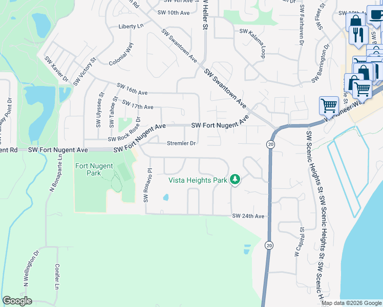 map of restaurants, bars, coffee shops, grocery stores, and more near 1133 Ridgeway Drive in Oak Harbor