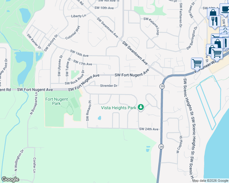 map of restaurants, bars, coffee shops, grocery stores, and more near 1133 Ridgeway Drive in Oak Harbor