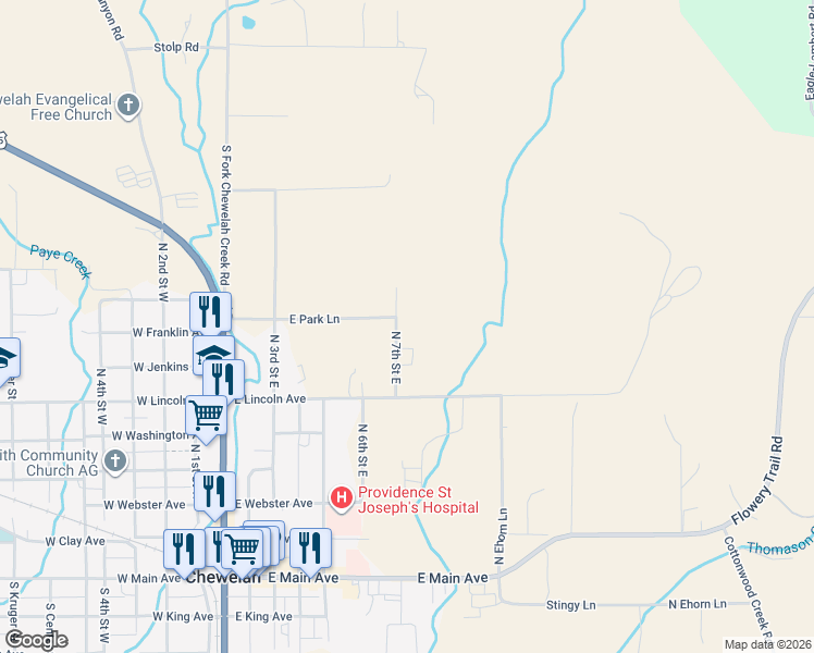 map of restaurants, bars, coffee shops, grocery stores, and more near 703 North 7th Street East in Chewelah