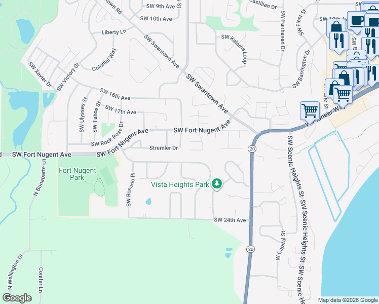 map of restaurants, bars, coffee shops, grocery stores, and more near 1885 Southwest Ida Place in Oak Harbor