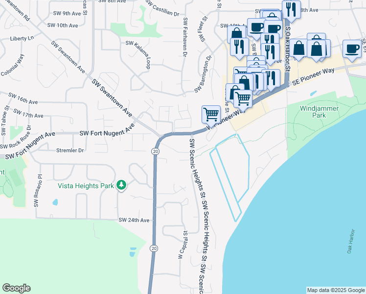 map of restaurants, bars, coffee shops, grocery stores, and more near 730 Southwest 19th Court in Oak Harbor