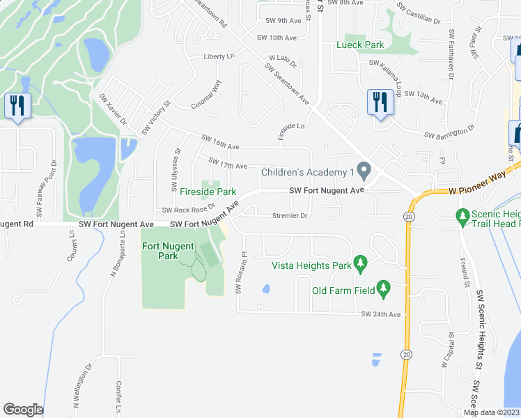 map of restaurants, bars, coffee shops, grocery stores, and more near 1672 Stremler Drive in Oak Harbor