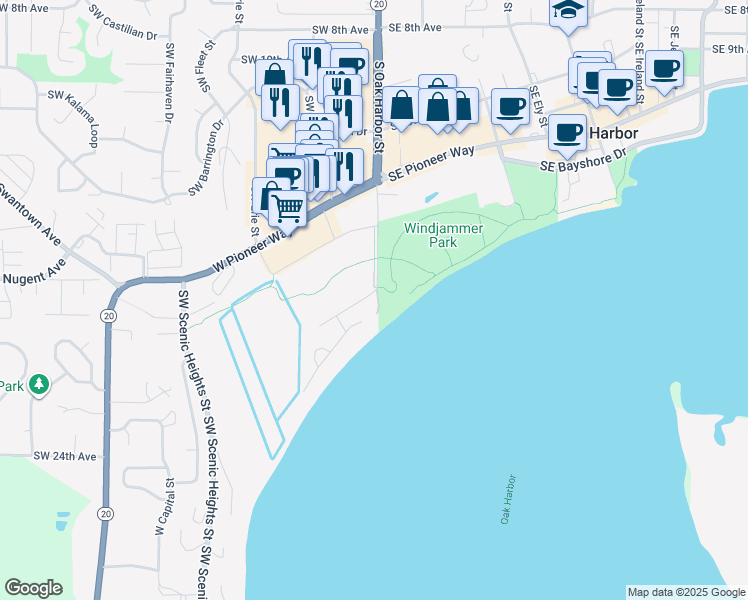 map of restaurants, bars, coffee shops, grocery stores, and more near 1812 Southwest Beeksma Drive in Oak Harbor