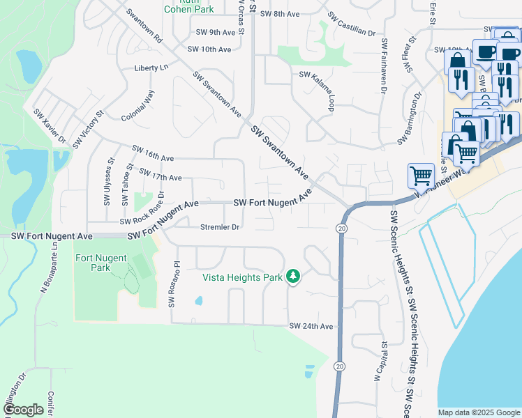 map of restaurants, bars, coffee shops, grocery stores, and more near 1825 Southwest Ida Place in Oak Harbor