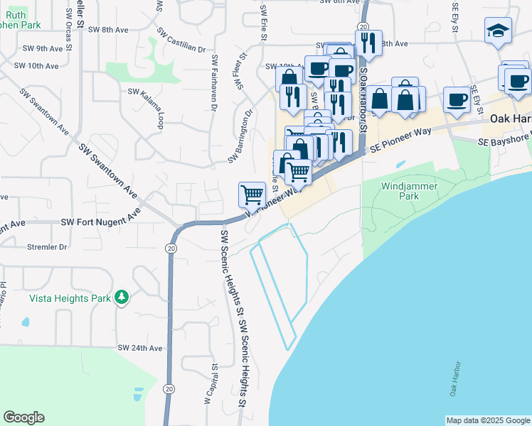 map of restaurants, bars, coffee shops, grocery stores, and more near 31101 State Route 20 in Oak Harbor