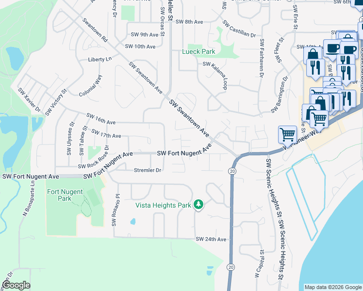 map of restaurants, bars, coffee shops, grocery stores, and more near 1670 SouthWest Mulberry Place in Oak Harbor