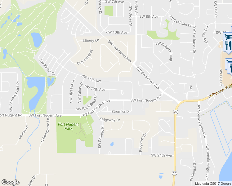 map of restaurants, bars, coffee shops, grocery stores, and more near 1615 Southwest 17th Avenue in Oak Harbor