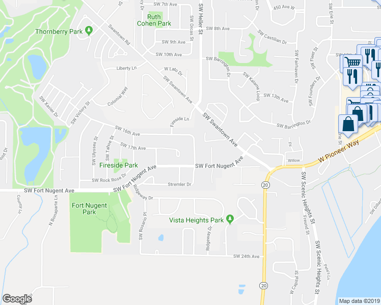 map of restaurants, bars, coffee shops, grocery stores, and more near 1530 Southwest 17th Avenue in Oak Harbor