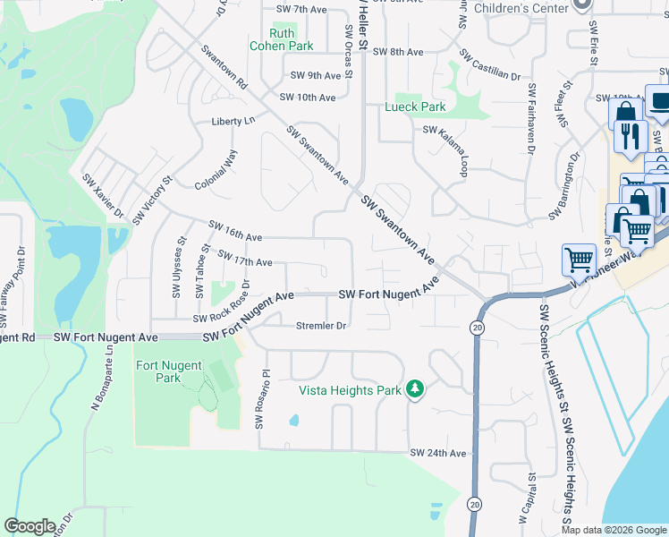 map of restaurants, bars, coffee shops, grocery stores, and more near 1530 Southwest 17th Avenue in Oak Harbor