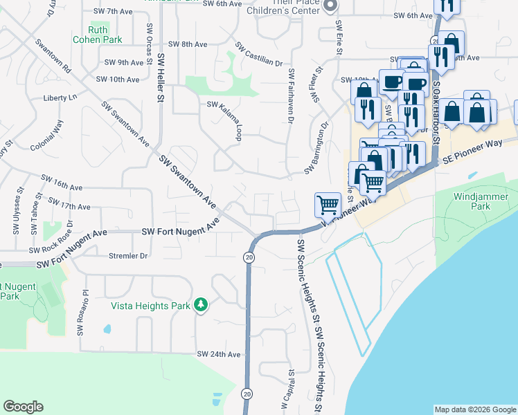 map of restaurants, bars, coffee shops, grocery stores, and more near 890 Southwest Kimball Drive in Oak Harbor